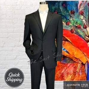 Kenneth Cole NY Mens 46L 40x31 Midnight Blue Micro-Stripe 2-Piece Suit 3/2 Roll